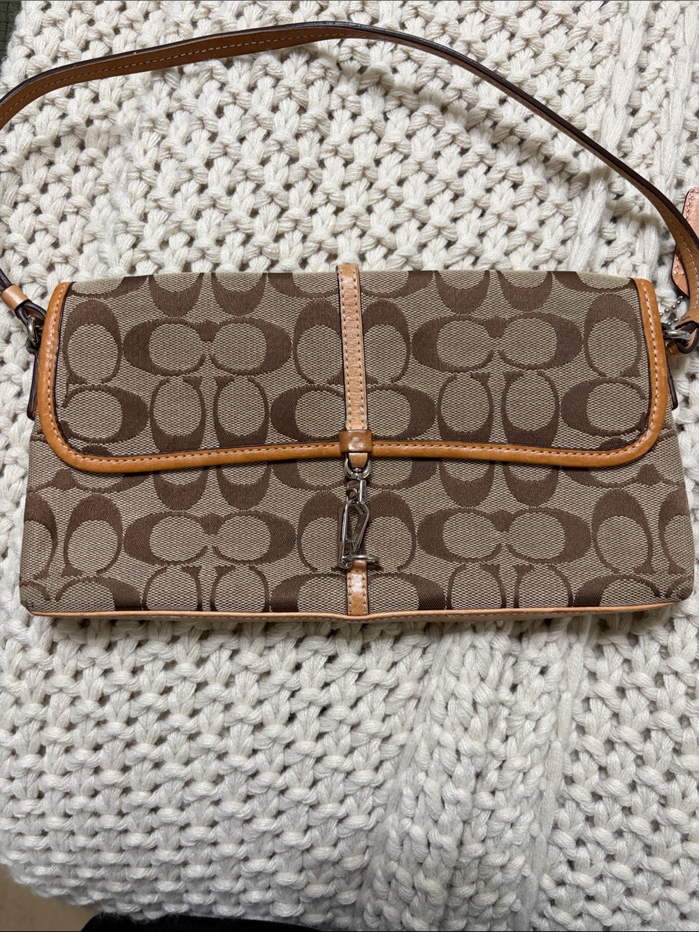 Coach Signature Canvas Crossbody in Brown with Tan Trim